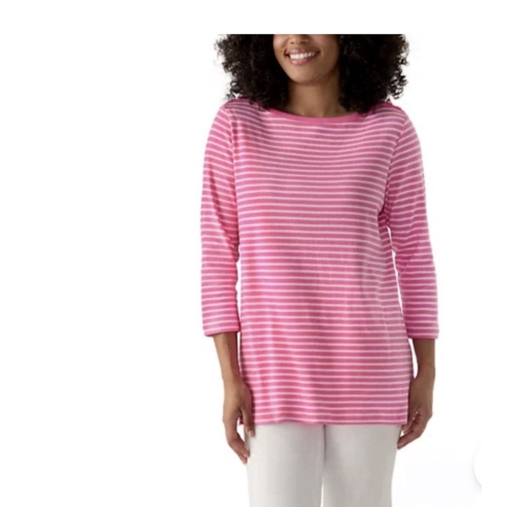 Kim Rogers Women's 3/4 Sleeve Boat Neck Yarn Dyed T-Shirt 1X Plus New